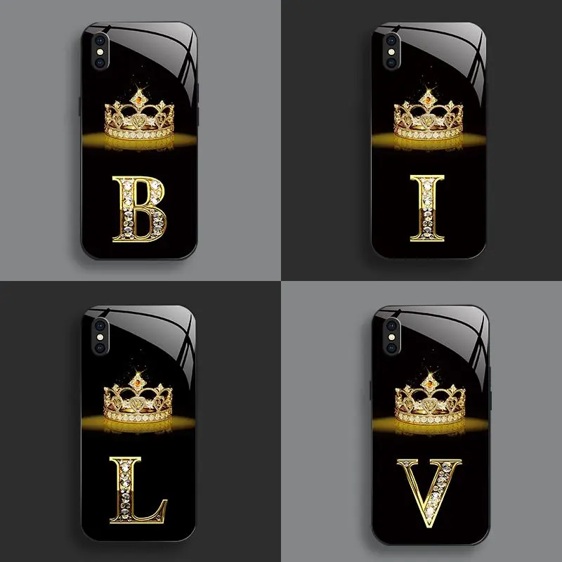 Suitable for [iPhone Xs] New high-end crown letter glass mobile phone case new business simple explosion-proof mobile phone case affordable anti-fall anti-fingerprint 995