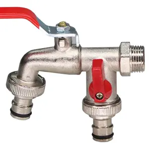 Classic Zinc Alloy Garden Faucet - 1/2" Thread, Dual Outlet, Includes Installation Hardware, Connector for US & European Use - Durable Metal Spigot for Hoses, Lawn & Yard Watering - 1pc