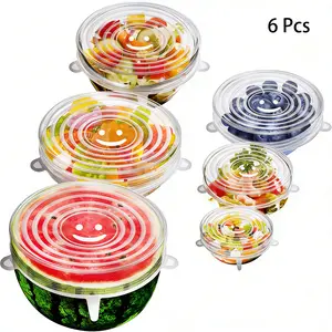 6 Pack Silicone Stretch Lids, Food Grade BPA Free, Reusable Stretchable Bowl Covers, Leak Proof Microwave Fridge Safe, 6 Sizes Clear