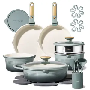 [Official]CAROTE 22Piece Gradient Color Ceramic Cookware Set Nonstick with Detachable Handle,Steamer, Utensils Set, Big Capacity