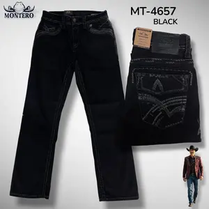 PANTALON MODERNO BOOT MT4657 MEZCLILLA STRECH BLACK Y BORDADOS CAFE Comfortable & Flexible Modern Boot Design for Casual Wear