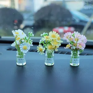 3pcs Mini Glass Vases for Car Interior Decor, Realistic Flower Center Console Accessories, Cute Window Ornaments, Fresh Look