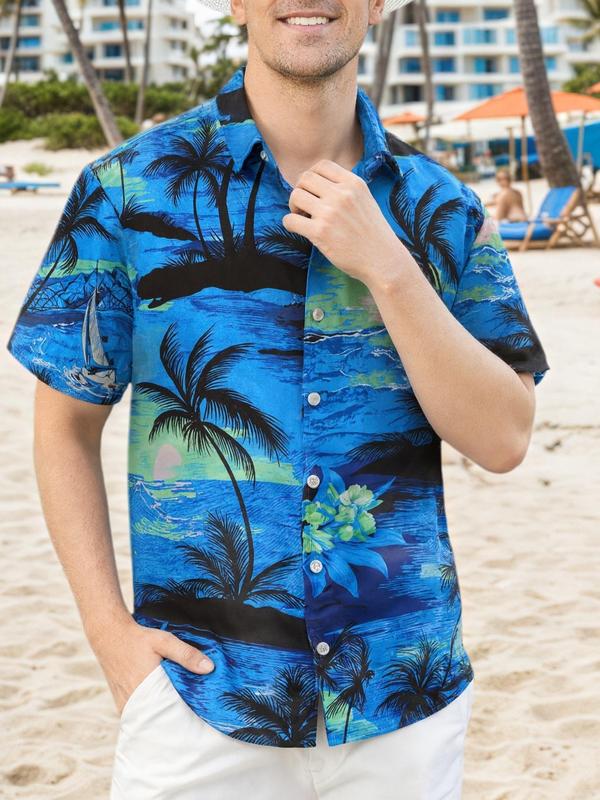 Mens Hawaiian Shirts Tops Short Sleeve Floral Button Down Beach Shirt Vintage Tropical Palm Summer Lightweight Blouses Male
