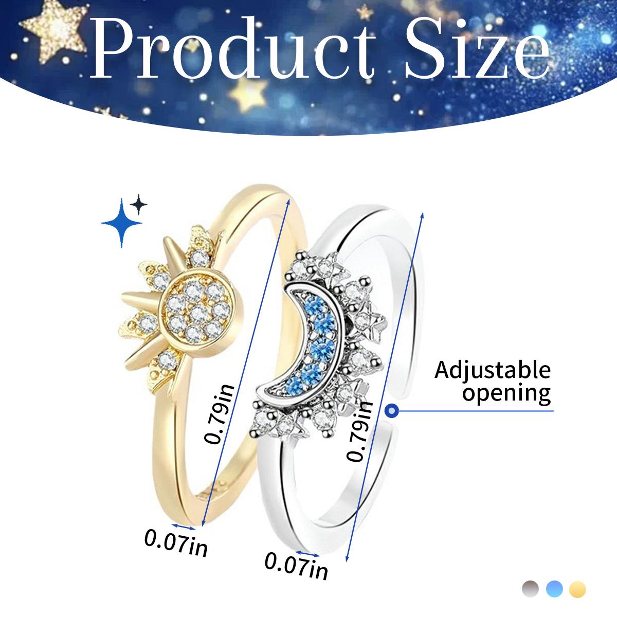 Celestial Sun & Moon Couple Rings Set – Adjustable Matching Promise Rings with Rhinestone, Dainty Stacking Sun Moon Jewelry for Couples, Romantic Gift for Girlfriend, Anniversary, Birthday, Valentine