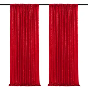 Party Backdrop Curtains 2 Pieces 2ftx8ft Red Sequin Backdrop Sparkly Glitter Fabric Backdrop Birthday Christmas Decorations Banners Ornaments