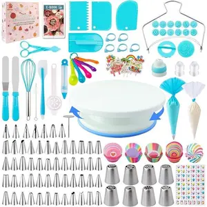 Full Set Cake Baking Decorating Tools 356pcs Beginners Special Food Grade Safe Cake Turntable Piping Bag Icing Tips Fondant Cutters Spatula Dishwasher Safe Baking Essentials
