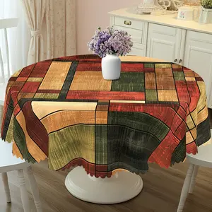 PLUMLIK Vintage Farmhouse Tablecloth, Colorful Wooden Board Pattern Rectangular Round Table Cover, Suitable for Home Kitchen Thanksgiving Day Decor, Holiday Indoor Outdoor Decoration, Autumn Village Kitchen Household Accessories, Housewarming Gift