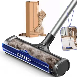 Long Handle Carpet Hair Removal Tool Reusable Pet Fur Remover Built-in Dust Container for Carpet Rugs Mats Furniture Upholstery