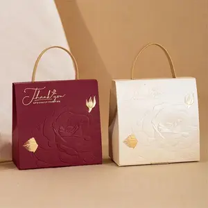 "Thank You" Sign 10-Piece Leather Portable Paper Boxes Holiday Party Packaging Supplies Foil Stamped Flower Gift Boxes