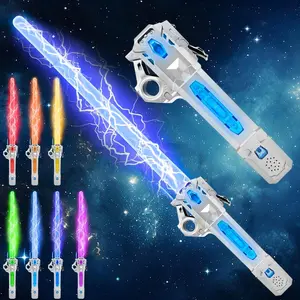 Light Up Sword, Flashing Dueling Sabers  Kids with FX Sound Retractable Blade, 7 Light Color War Warriors Weapon Toy, Cool Halloween Cosplay Costume Party Decoration Christmas Birthday Gift Silver