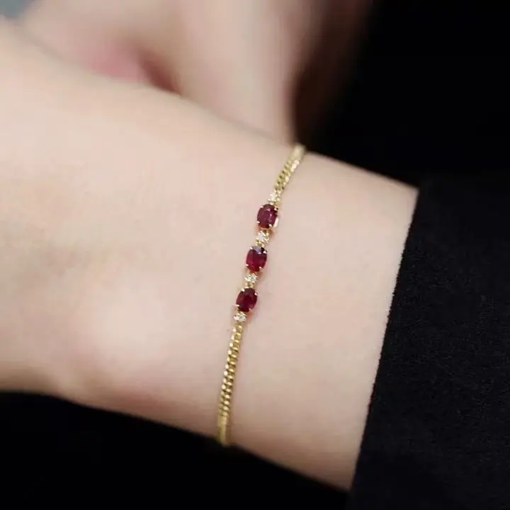 925 sterling silver 14K gold finish - triple red garnet zirconia bracelet