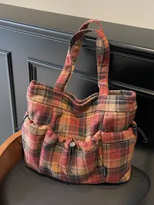 1pc  Women's tote bag with color blocking and contrasting single shoulder bag, checkered pattern, fashionable and versatile, casual and simple trend, suitable for daily work, commuting, shopping, large capacity women's tote bag, Colorblock Bag