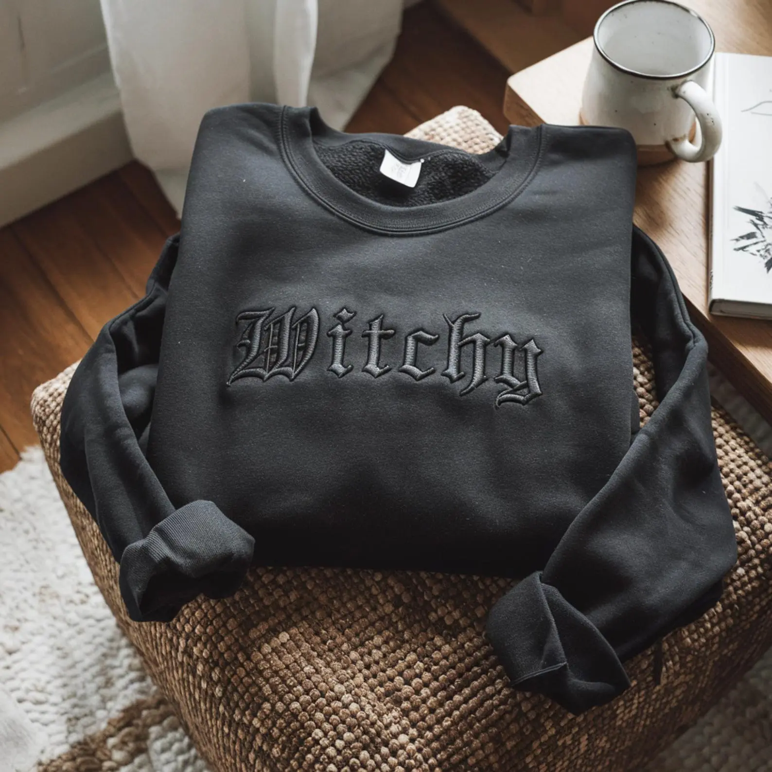 Witchy Halloween Sweatshirt Sweatshirt, Embroidered Witch Shirt, Cute Simple Halloween Costume, Witches Wiccan, Unisex Garment-Dyed T-shirt