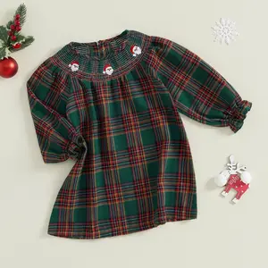 Toddler Smocked Christmas Dress Baby Girl Christmas Outfit Vintage Princess Plaid Dresses Cute Clothes