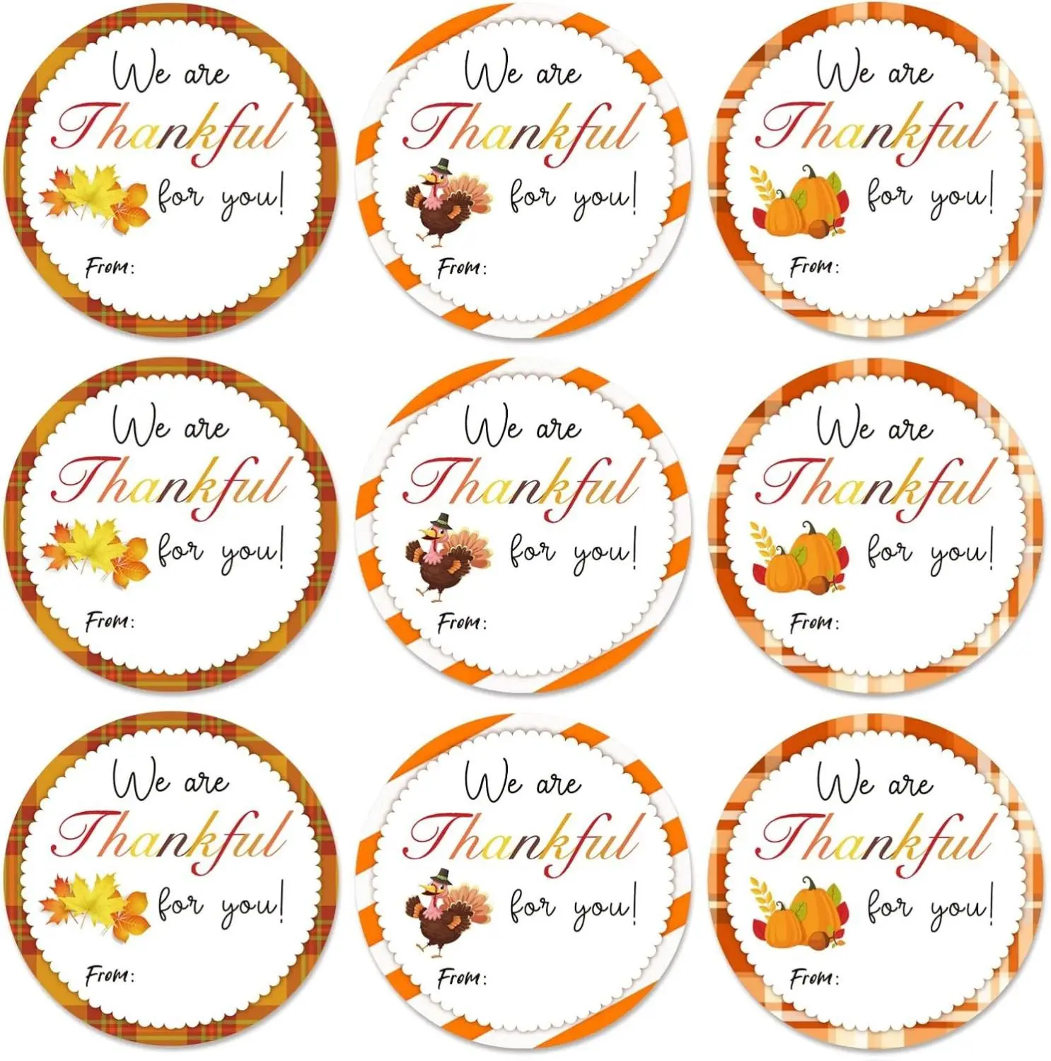 60Pcs Happy Thanksgiving Stickers 2 Inch Thankful for You Stickers Self Adhesive Thanksgiving Sticker Maple Leaf Pumpkin Turkey Labels Sticker for Card Envelope Fall Gift Giving Supplies
