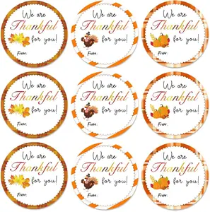 60Pcs Happy Thanksgiving Stickers 2 Inch Thankful for You Stickers Self Adhesive Thanksgiving Sticker Maple Leaf Pumpkin Turkey Labels Sticker for Card Envelope Fall Gift Giving Supplies