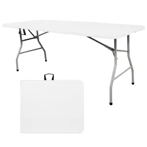 6ft Heavy-Duty Folding Table, Portable HDPE Plastic Camping Table for Indoor Outdoor Use, Picnic Party Desk with Carry Handle