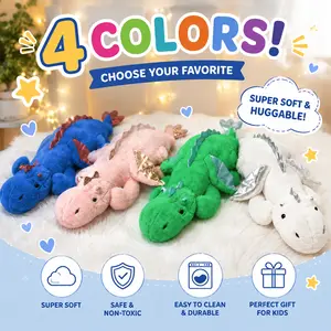 Dragon Plush, Squishy Stuffed Animals – White Medium Dragon Plushie, Kids & Adults Toys, Christmas Gifts, Stocking Stuffers, Perfect Birthday & Graduation Gifts