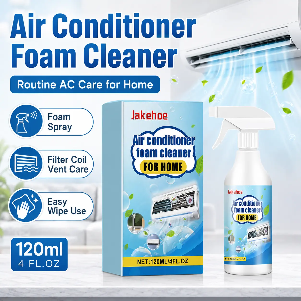 Air Conditioner Foam Cleaner Spray for Home AC Coil Filter and Vent Surface Cleaning Easy Wipe Care for Indoor Outdoor Units 120ml foam cleaner