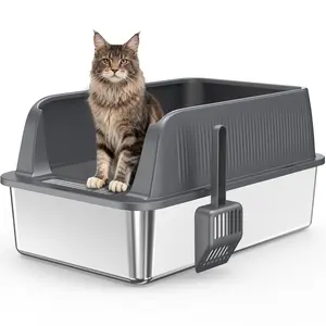 EATDAYS Enclosed Stainless Steel Cat Litter Box with Lid, XL High-Sided Metal Litter Pan for Large Cats, Odor-Resistant, Anti-Urine Leakage, Easy to Clean, Includes Scoop, Stainless Steel Litter Box tiktokshopspringglowup