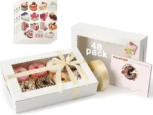 48 Pack Cookie Boxes with Window, Bakery Treat Boxes for Christmas Holiday Gift Giving, Desserts, Donuts, Pastries