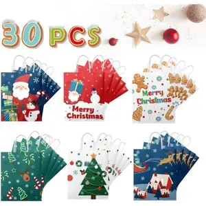 30 PCS Christmas Gift Bags with Tissue Paper, 6 Styles Bulk with Handles, Reusable Small Xmas Paper Bags, Colorful