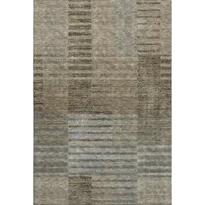 HomeRoots 675676 8 x 10 ft. Taupe Beige & Gray Striped Transitional Washable Machine Made Rectangle Area Rug with UV Protection