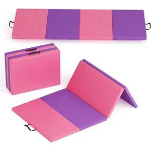 Thick 4-Fold Leather Gymnastics Mat, Portable Home Gym Floor Pad for Fitness & Martial Arts Training