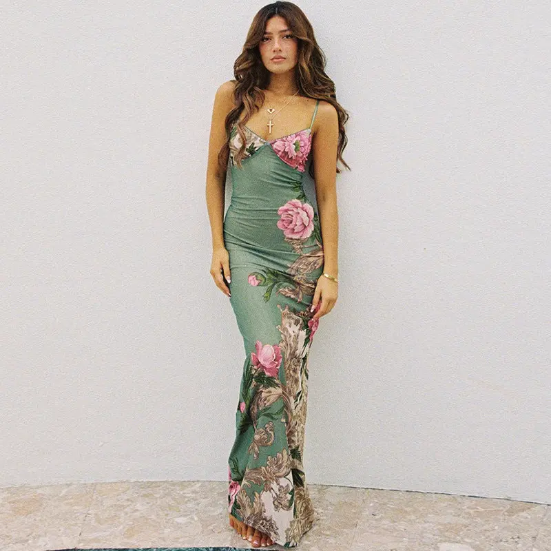 green floral cami dress Mavi Women's Cami Mini Dress In Green Flower Printed main image 0