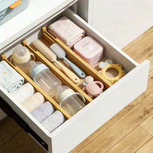 Natural Style Bamboo Drawer Divider Set, Expandable 13-17 Inches, Adjustable Storage Bins, Perfect for Baby Room, Kids Room, Home Organization
