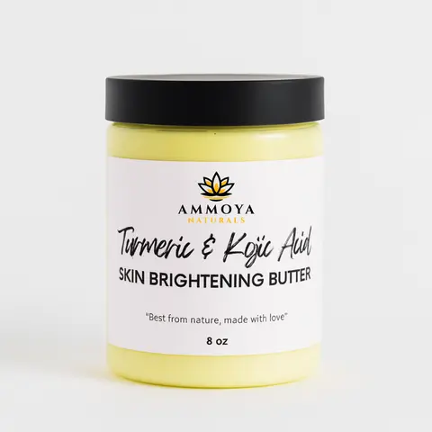 Ammoya Naturals Kojic & Turmeric Whipped Organic Shea Body Butter - Hydration Moisturizing Cream with Avocado, Cocoa, Moringa Essential Oils, Dark Spots Treatment, Smooth Skin Routine Balm for US Adults (Face & Body)