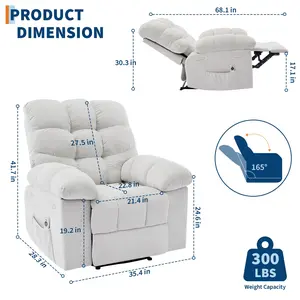 【Christmas Gift】Recliner Chair, Wide Rocker Chair,Rocking Chair with Massage and Heat,Heat Ergonomic Overstuffed Breathable Fabric Reclining Chair with 2 Side Pockets,Remote Control,Living Room,Bedroom,White
