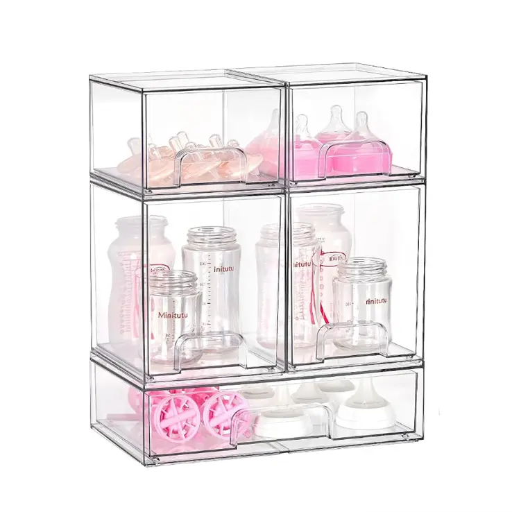 Clear Stackable Storage Organizer with 5 Pull-Out Drawers, BPA-Free Plastic Bin for Pantry, Kitchen, Bathroom, Vanity & Cabinet | DFYD