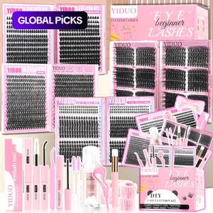 2102pcs/set Mixed Styles Lash Clusters Kit, 13 Styles Fairy A/B, Volume 40D/50D/60D/100D/150D and Bottom Eyelash Clusters Extensions with Bond and Seal, Makeup Tools for Beginners and Proficient, DIY at Home with Eyelash Extension Tweezers