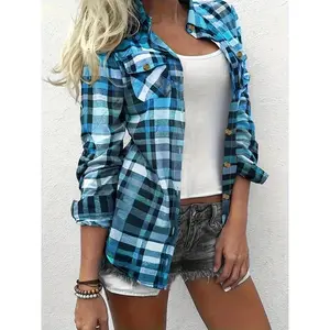 Women'SLong-SleeveShirtwithaStylishPlaidPrintAndPocket