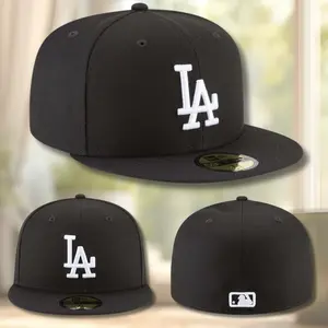 Black New Era Los Angeles Dodgers 59FIFTY Baseball Cap – Flat Brim Fitted Hat with Bold White LA Logo, Premium MLB Streetwear for Everyday Wear