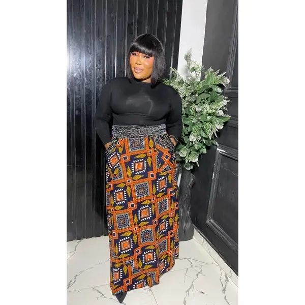 Iremide maxi  free size Ankara flared wrap skirt with embellished band- only skirt- women