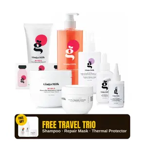 [LIVE EXCLUSIVE] [PACK] Hair Repair Kit – 8 Full Pieces | Shampoo + Repair Mask + Protein Gel + Pre-Poo + Lamellar Water + Heat Protector + Frizz Oil + Hyaluronic Ampoules | For Dry, Damaged & Bleached Hair | Ginger Milk