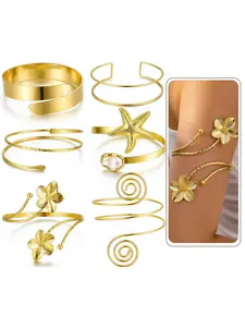 6-Piece Boho Starfish Pearl Flower Arm Rings Set, Adjustable Open Design, Perfect for Parties, Beach, Travel, Gift Idea