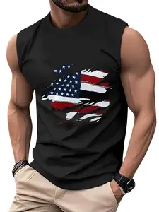 2026 men’s sleeveless fitness tank top with unique American graphic print; shaping athletic T-shirt; bodybuilding apparel suitable for gym/training/weightlifting; casual sportswear for men—perfect gift for fitness enthusiasts.