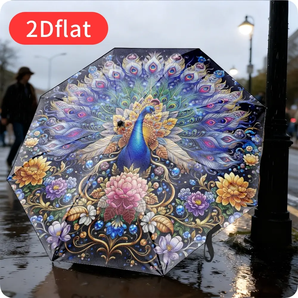 1 Automatic Open-Close Folding Umbrella – Portable Travel Umbrella, Lightweight and Elegant in Peacock Blue/Gold/Purple Design, Ideal for Windy Weather, Perfect Gift (Birthday, Christmas, Valentine's Day) – Durable