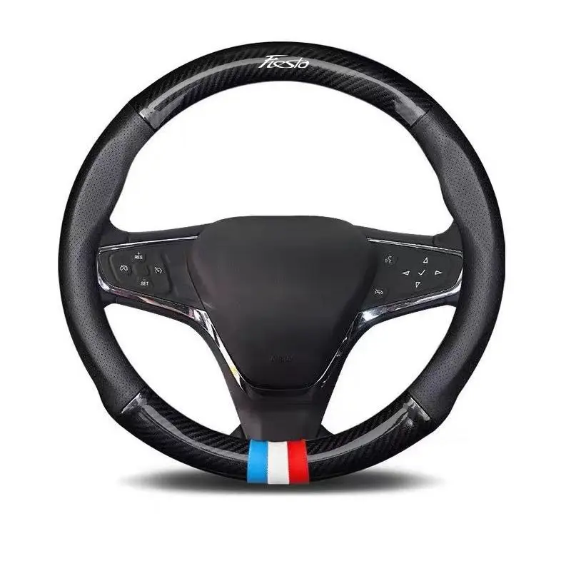 High Quality Car Anti-Slip Steering Wheel Cover Carbon Fiber Leather Booster Cover for Ford Fiesta EVEREST Taurus Shelby TERRITORY 2017 2018 2019 - 2023 2024
