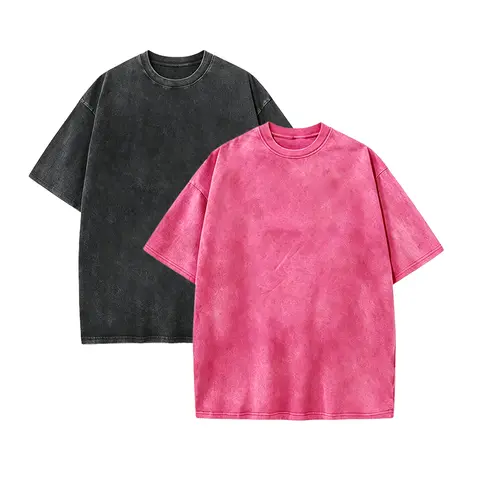 Men's 2-Pack Acid Wash Cotton Plain T-Shirts - Oversized, Round Neck, Drop Shoulder, Short-Sleeve, Baggy Vintage Streetwear, Loose Casual, All-Season Menswear Tops, Streetwear Clothing, Men's Clothes