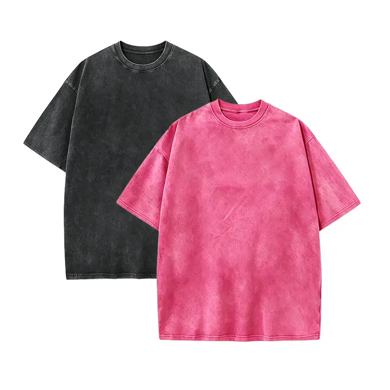 Menswear 2-Pack Unisex Oversized Washed Cotton Round Neck Shortsleeve Baggy Streetwear Loose Casual Solid Basic T-Shirts, Tshirt, Acid Wash, All Season, Plain