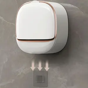 Wall Mounted Soap Dish with Cover, No-Drill Drainage Design, Simple Bathroom Storage Rack, Home Bath Accessories, 1 Piece, Soap Dish Holder