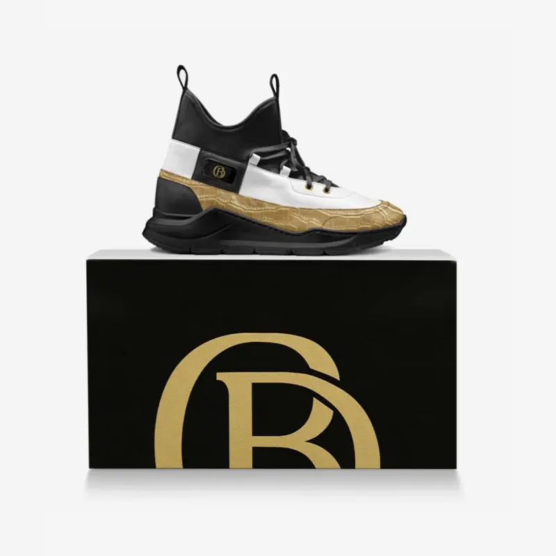 C.B.D Monogram Nero Oro Mid 1 - Black and Gold Sneaker with Unique Design Elements Trainer Training