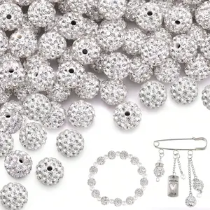 100 Pcs 10mm Rhinestone Beads For Jewelry Making, White Shiny Round Disco Beads Bulk, Sparkle Crystal Clay Christmas For Bracelet Baseball Necklace Earring Crafting And DIY