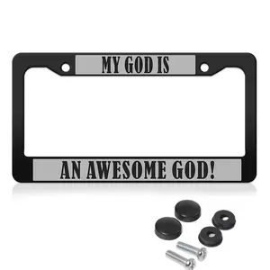 MY GOD IS AN AWESOME GOD Funny Metal Chrome Or Matte Black License Plate Frame Car License Plate Frame Holder with Screw Caps for North US Canada Mexico