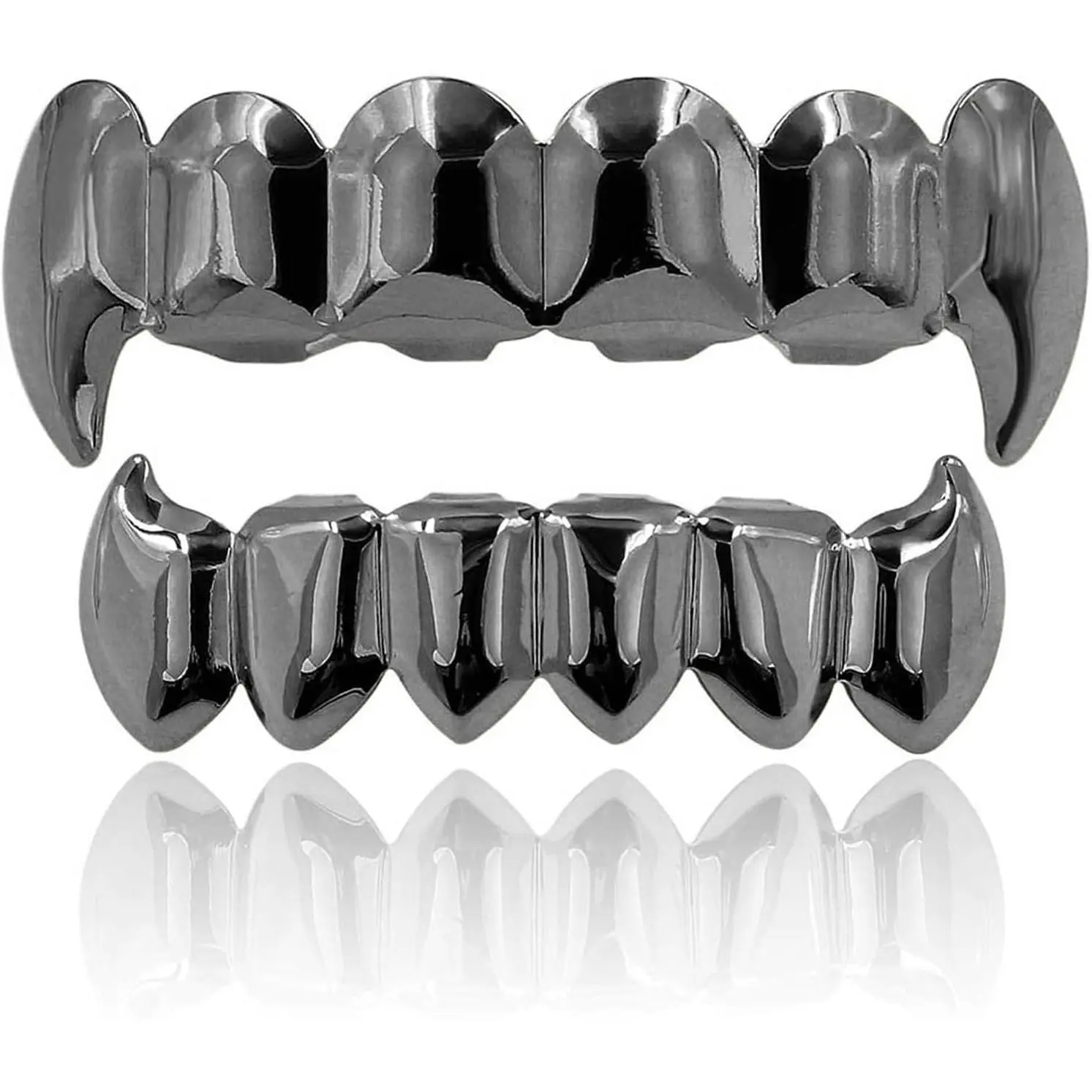JINAO Vampire Teeth Fang Grillz 18K Gold Silver Plated Hip Hop Fangs Top Bottom Teeth Grills for Your Teeth Set for Men and Women