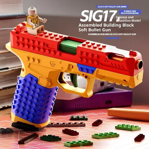 Tactical DIY Building Block Handle Set,Funny DlY Building Blocks Kit,Creative Brick-Compatible Assembly Model with Foam Darts, with Display Stand for Adults & Teens 13+,(Non-Functional Weapon Model)